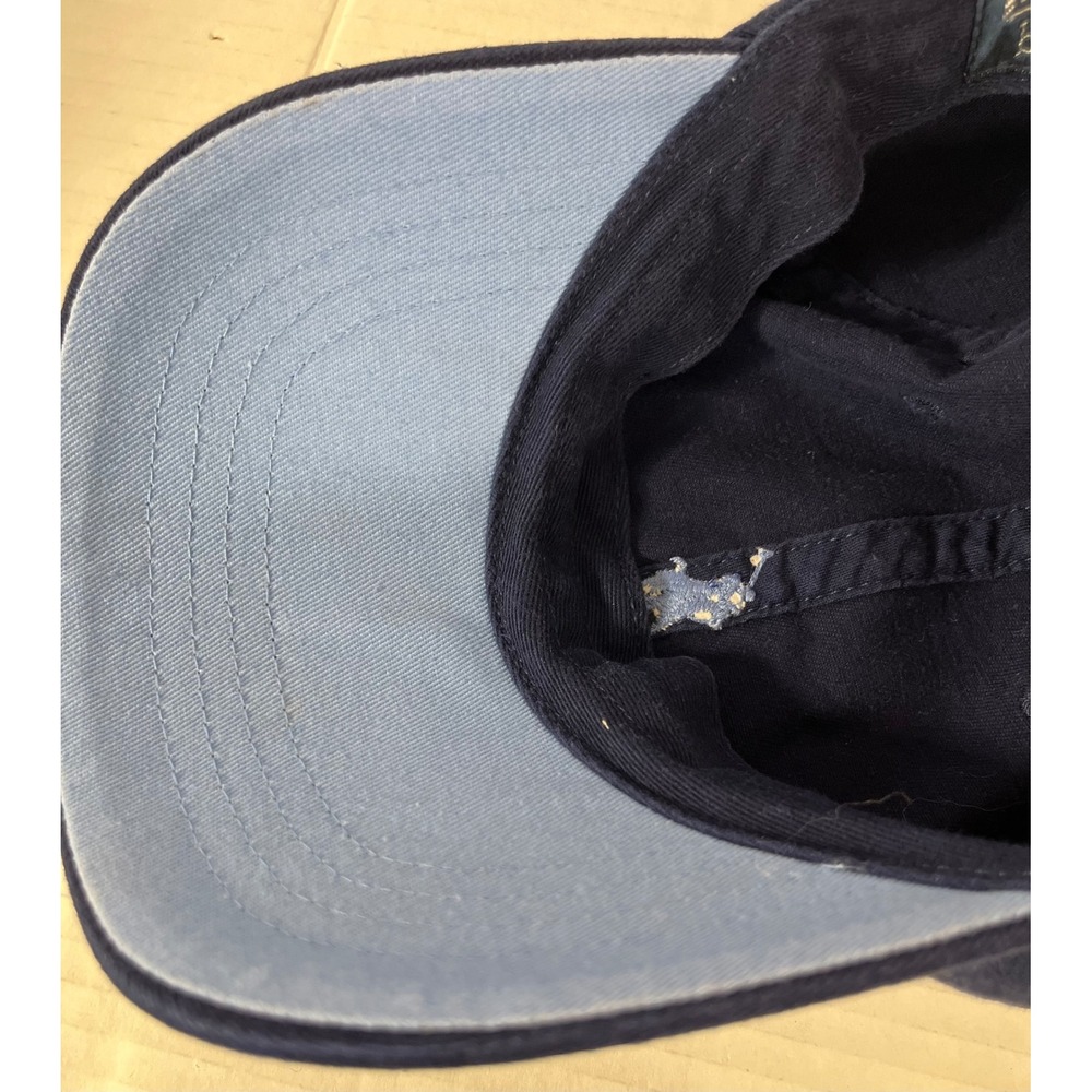 Polo Ralph Lauren Baseball Cap Mens OS Navy Blue Leather Strapback Pony Logo - Picture 6 of 7